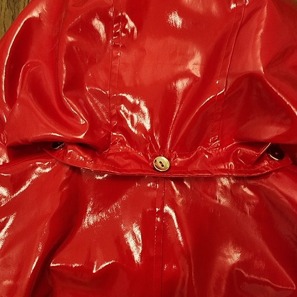 Jane Post Jackets & Coats Jane Post Raincoat Slicker Red With Black And White Polka Dot